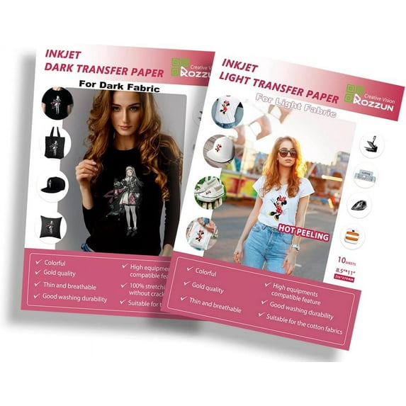 Activities Printable Iron-On Heat Transfer Paper for Dark & Light Fabrics, 8.5x11” US Letter Size to Print for T Shirts and DIY Projects, 20 Sheets (Dark & Light Transfer Paper for Inkjet Printers)