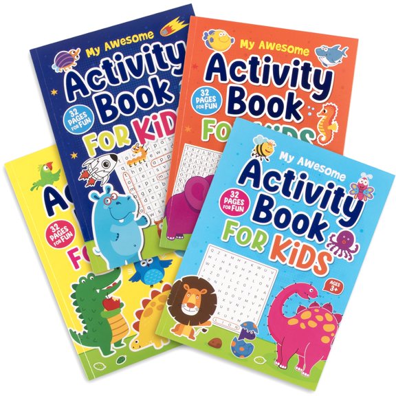 Activity Book for Kids with Puzzles, Tracing, & Coloring Pages, Preschool, Elementary School Learning, 24 Sheets Each, 100 Count