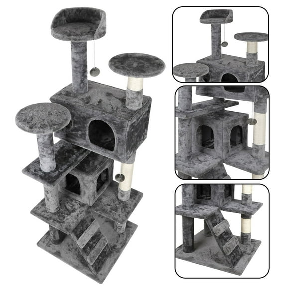 Favory Cat Tree Tower Multi-Level with Sisal Scratching Post, Perfect Pet Gift, Indoor Condo with Climbing Ladder, Plush Toy, and More Animal Stuff, Grey