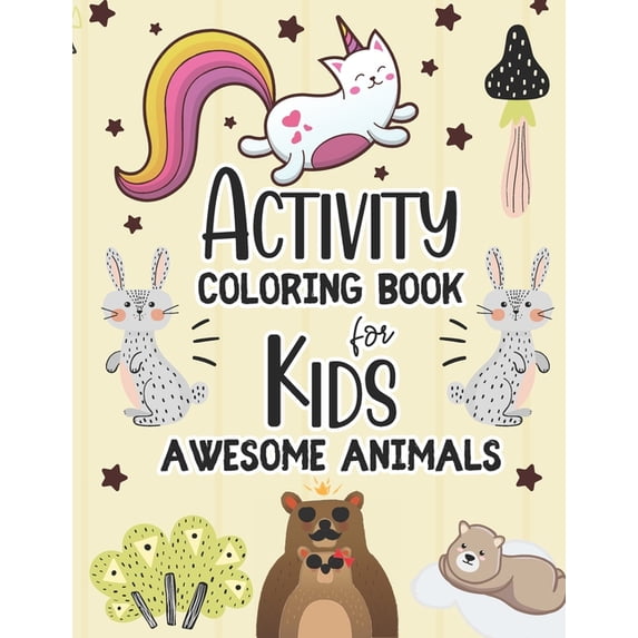 Activity Coloring Book for Kids Awesome Animals: Unicorn Christmas Activity Book For Kids Awesome Animals Coloring, Stic, (Paperback)