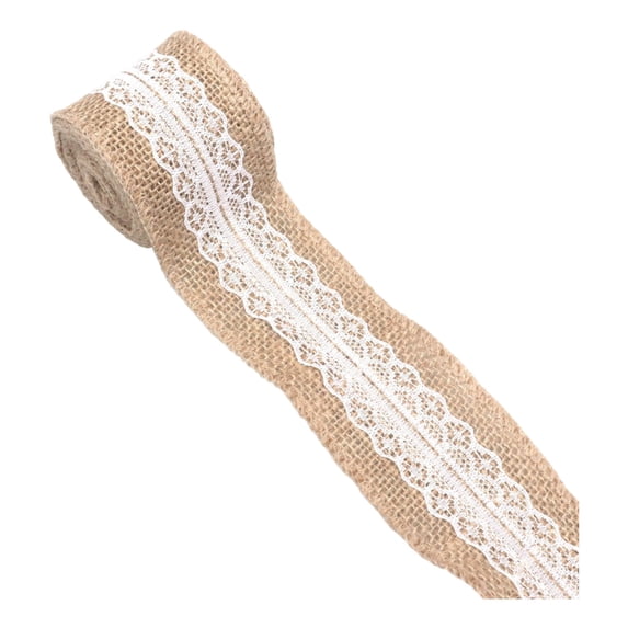 Offer Countdown! Burlap Lace Ribbon 5Cm Wide Natural Jute Burlap With White Lace Trim Fabric Ribbon For Wrapping Wedding Diy Holiday Event Party Practical Home Decor