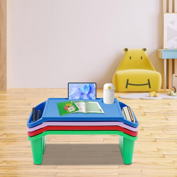 Activity Lap Desk Tray with Storage, Plastic Breakfast Laptop Trays with Side Pockets, Portable Lap Bed Table for Snacks, Play, Classroom and Sensory Toys (Multicolour, 50 * 25 * 18cm, 4pcs)