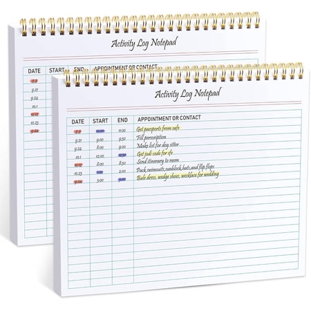 Activity Log Notepad, Spiral Activity Log Book for Business Work with Checklist, Organized Time Spending, Appointment or Contact. 8.5 x 11 Inch,Thick Paper, Hard Backing(2 pieces)