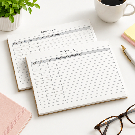 Activity Log Notepads – 8.5 x 5.5 Half-Letter, Landscape (2-Pack, 60 Sheets Each)