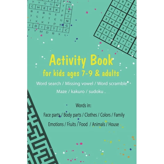 Activity book for kids ages 7-9 & adults.. (Word search / Missing vowel ...