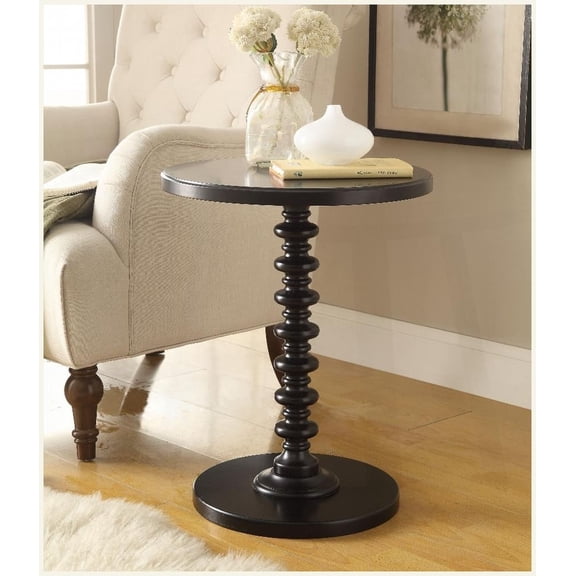 Acton Black Round Coffee Table - Wooden Top & Turned Pedestal Base, Space-Saving & Easy Assembly