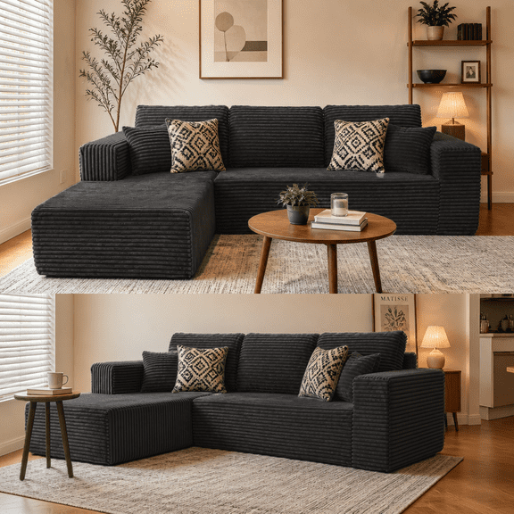 Actoroom 106" Modular Sectional Couch, L-Shape Boneless Cloud Couch, 4 in 1 Convertible Upholstered Sofa for Living Room, Black