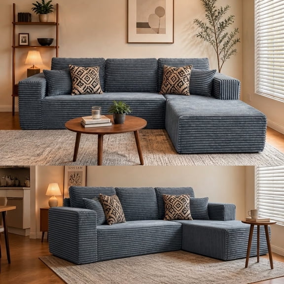 Actoroom 106" Modular Sectional Couch, L-Shape Boneless Cloud Couch, 4 in 1 Convertible Upholstered Sofa for Living Room, Grey