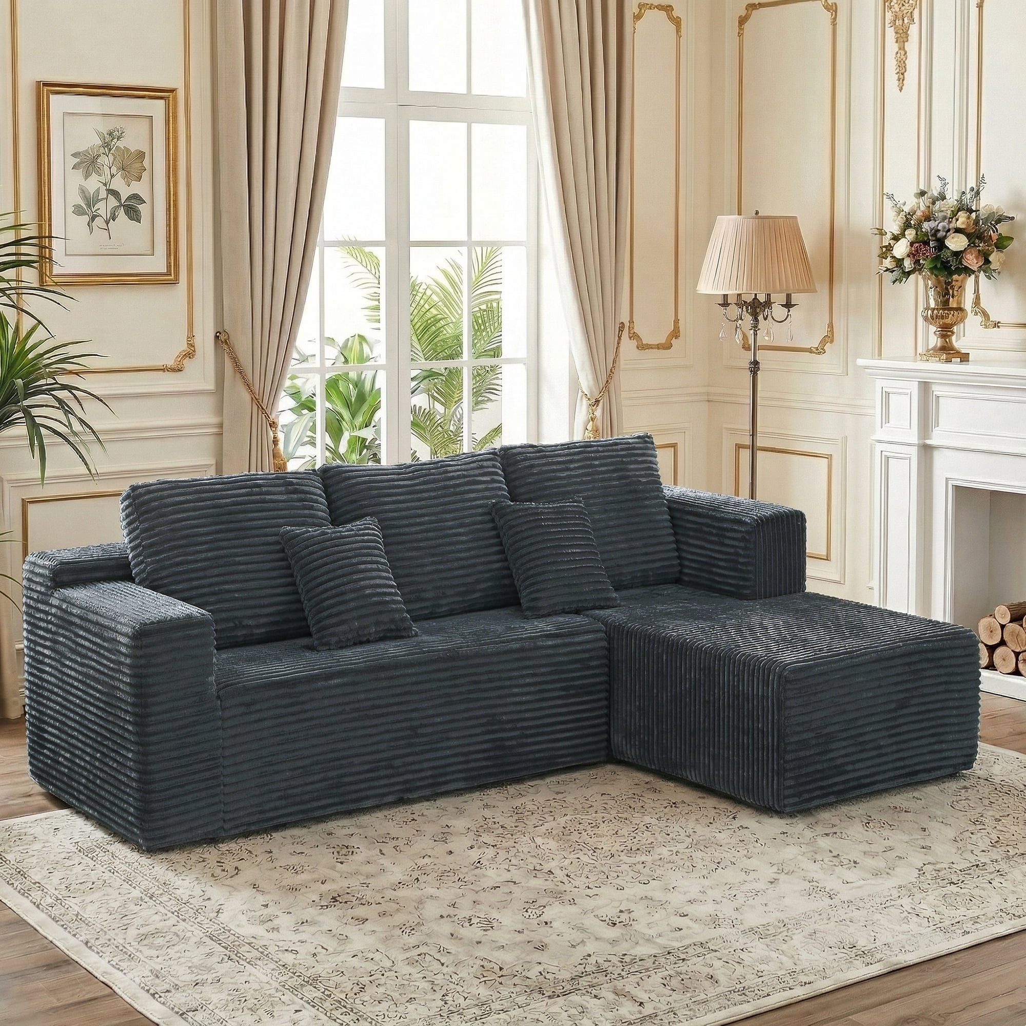 Actoroom 106" Modular Sectional Couch, L-Shape Boneless Cloud Couch, 4 in 1 Convertible Upholstered Sofa for Living Room, Grey