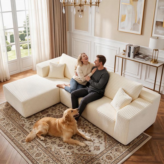 Actoroom 106" Modular Sectional Couch, L-Shape Boneless Cloud Couch, 4 in 1 Convertible Upholstered Sofa for Living Room Small Space, White