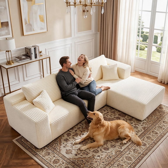 Actoroom 106" Modular Sectional Couch, L-Shape Boneless Cloud Couch, 4 in 1 Convertible Upholstered Sofa for Living Room, White