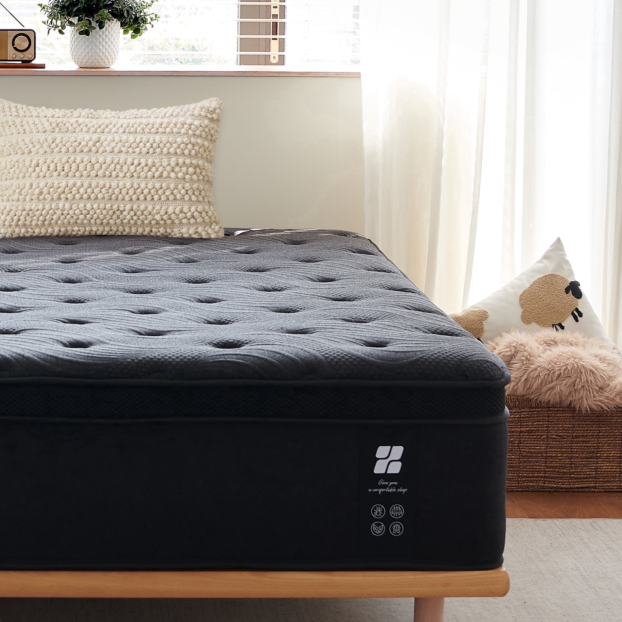 Actoroom 14 inch Memory Foam Mattress King Size in a Box, Medium Firm King Hybrid Mattress with Individual Pocket Spring,Black,CertiPUR-US