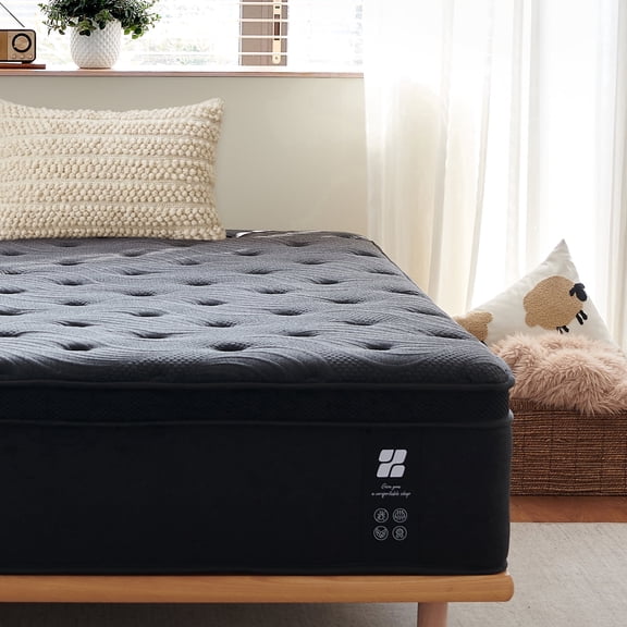 Actoroom 14 inch Memory Foam Mattress Queen Size in a Box, Medium Firm Queen Hybrid Mattress with Individual Pocket Spring, Black, CertiPUR-US