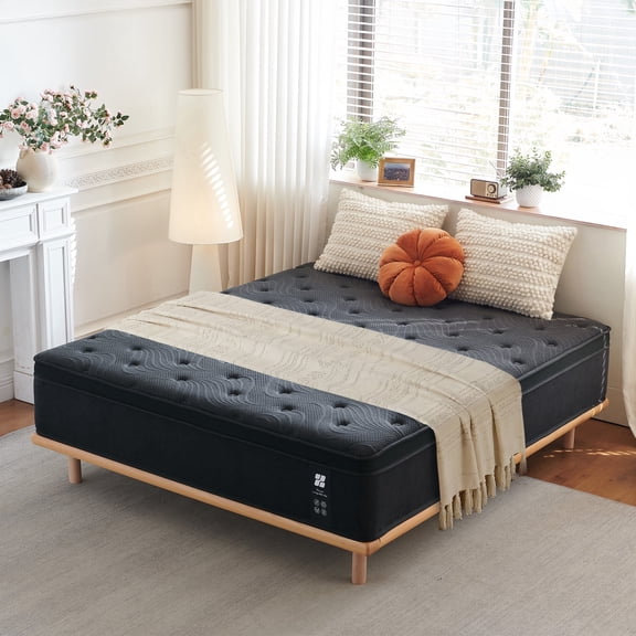 Actoroom 16 inch Memory Foam Mattress Queen Size in a Box, Medium Firm Queen Hybrid Mattress with Individual Pocket Spring, Black, CertiPUR-US