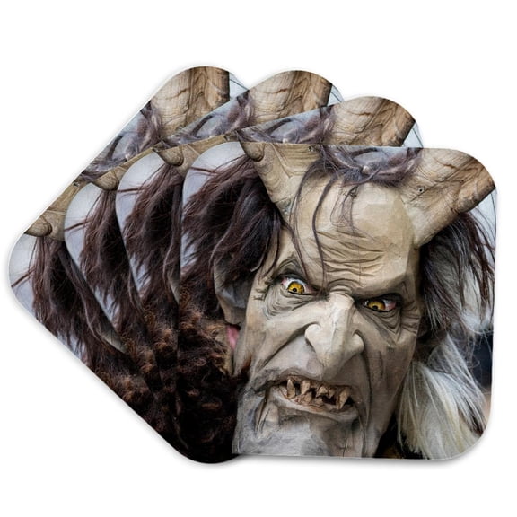3drose, Actors Dressed as Demons at Krampuslauf, Munich, Germany, Set of 4 Coasters - Soft