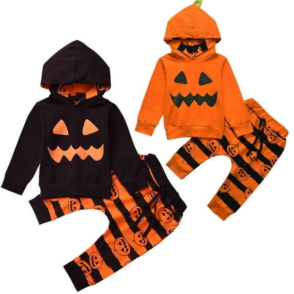 Actoyo 0-3T Toddler Baby Boys Halloween Haunt O'Lantern Pumpkin Hoodie + Stripe Pants Outfits Sets