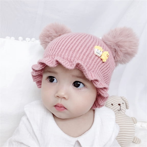 Actoyo Baby Girl Toddlers Winter Warm Bucket Hats Knit Caps for 5-20 Months Newborn Baby Pink
