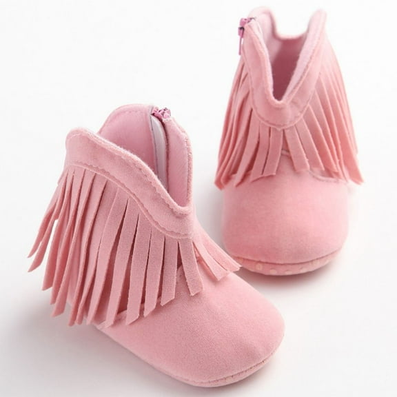 Actoyo Baby Girls Cowboy Tassels Ankle Boots Toddler Prewalker Shoes First Walkers Zip Booties Short Boots Pink 0-6 Months