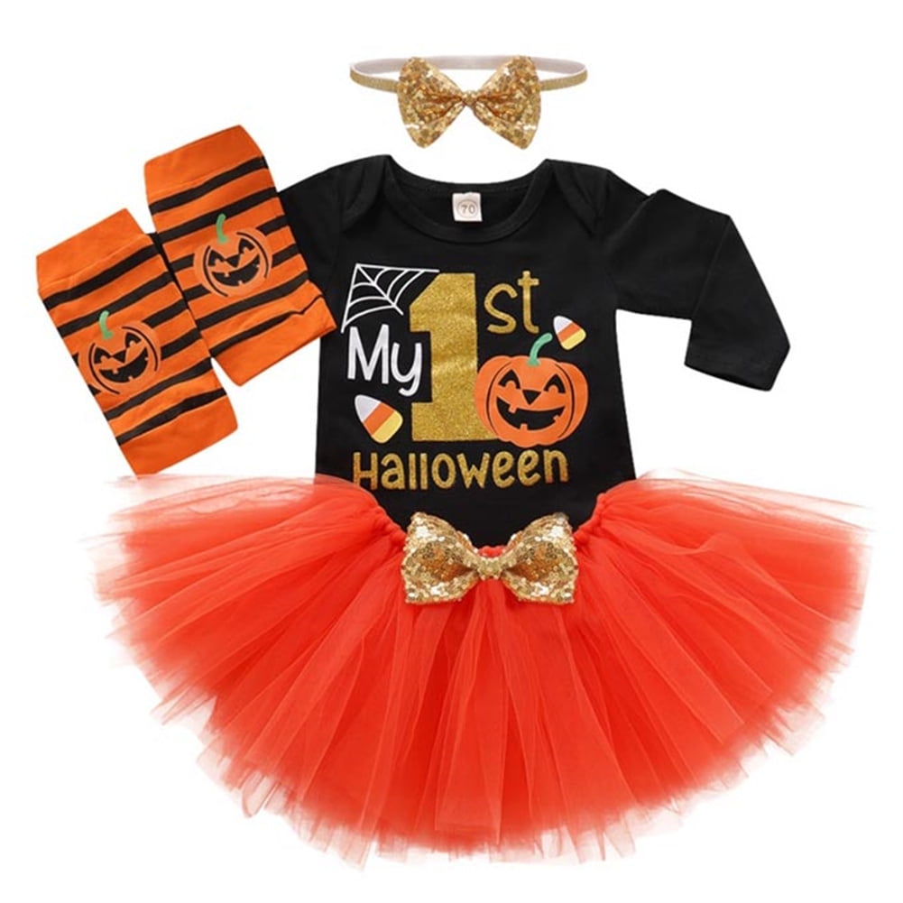 Actoyo Baby Girls Halloween Outfits Costume Cute Romper+ Tutu Skirt+
