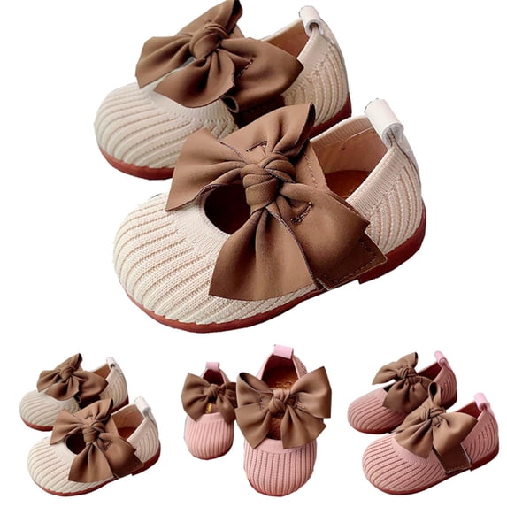 Actoyo Baby Toddler Girls Dress Shoes Big Bow Mary Jane Flats Party Wedding Beige