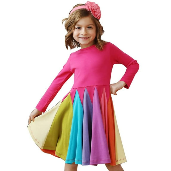 Actoyo Kids Baby Girl Cotton Long Sleeve Rainbow Dress , Princess Tutu Party Dresses 0-5T