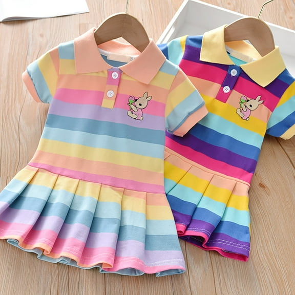 Actoyo Kids Baby Girls Dress Rainbow Striped Party Dresses Clothing 2-6T
