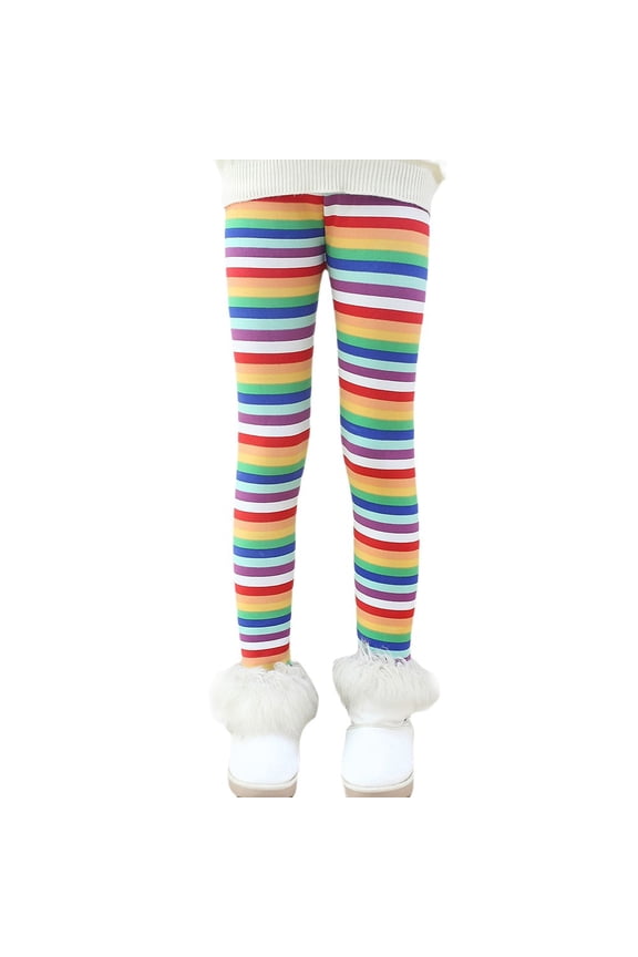 Actoyo Kids Girls Printed Stretch Leggings Ankle Length Kids Child Fleece Inside Leggings Printing Flower Soft Long Pants Rainbow 7-8 Years