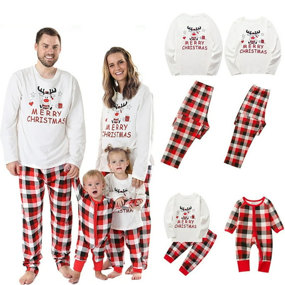 Actoyo Matching Family Pajamas Sets Christmas PJ's with Letter and Plaid Printed Long Sleeve Tee and Bottom Loungewear