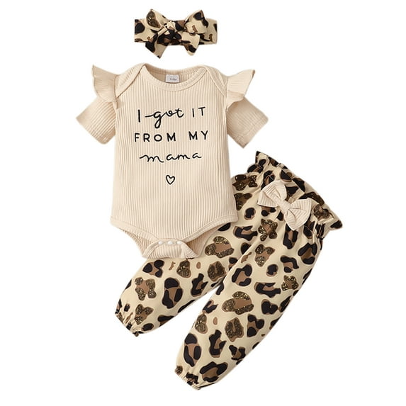 Actoyo Newborn Baby Girl Clothes Infant Outfits Short Sleeve Romper Leopard Pant Set Summer Baby Girl Clothes 0-18M
