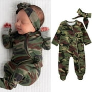 BULLPIANO Actoyo Newborn Baby Girl Footed Romper Camouflage Jumpsuit Bodysuit Clothes Outfit