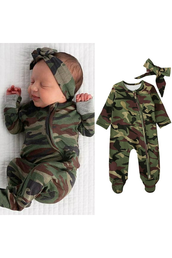 Actoyo Newborn Baby Girl Footed Romper Camouflage Jumpsuit Bodysuit Clothes Outfit