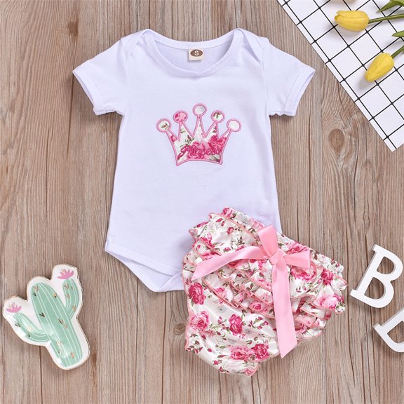 Actoyo Newborn Baby Girl Outfits Short Sleeve Romper Floral Tutu Shorts Summer Clothes 0-18M