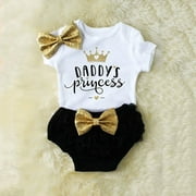 Actoyo Newborn Baby Girls Clothes Daddy's Princess Romper + Lace Tutu Shorts + Headband Outfit Set 3-6 Months