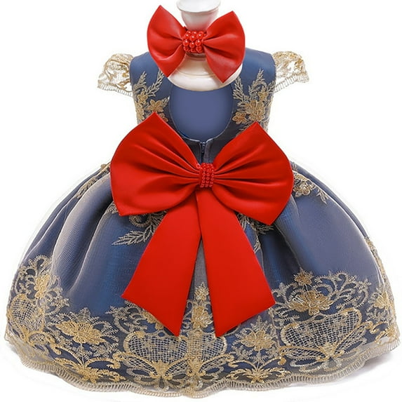 Actoyo Newborn Toddler Princess Flower Dress Baby Girls Birthday Wedding Party Dresses Dark blue 0-6 Months