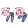 thumbnail image 1 of Actoyo Summer Toddler Kids Girl Clothes Ruffle Floral Tops +Jeans 2Pcs Outfits 1-4Years, 1 of 12