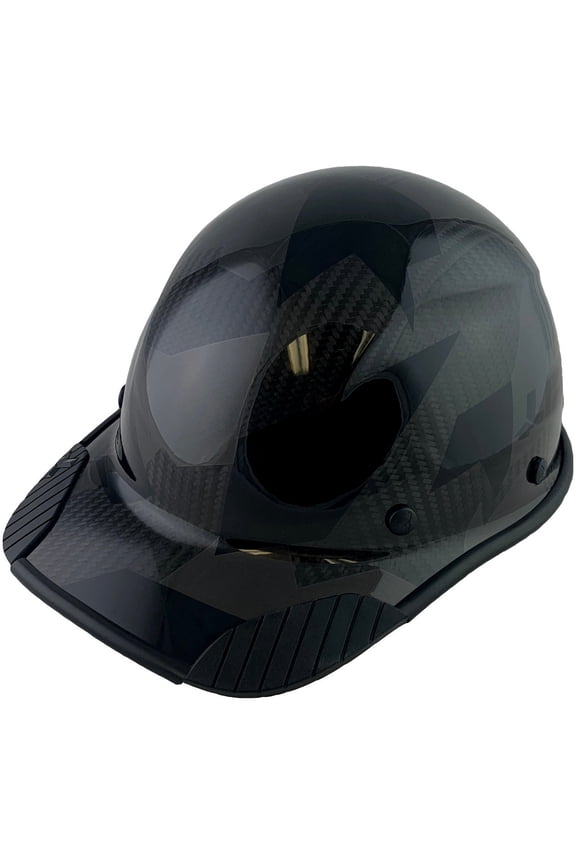 Actual Carbon Fiber Hard Hat - Cap Style Camo Black with Protective Edge and Tote