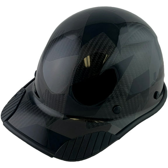 Actual Carbon Fiber Hard Hat - Cap Style Camo Black with Protective Edge and Tote