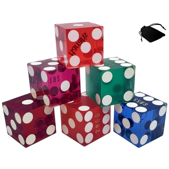 Actual Casino Table-Played Dice Assorted Colors Set of 6 – Nevada Casinos