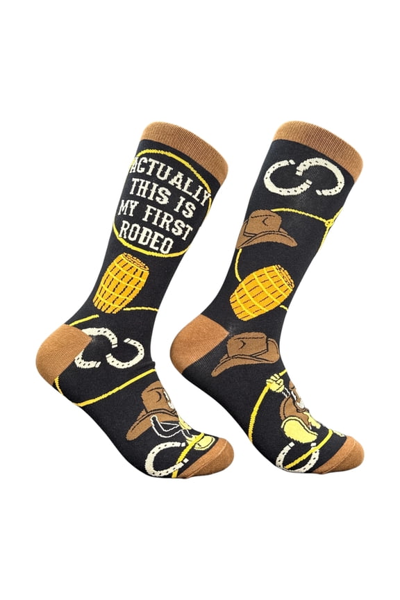 Actually This Is My First Rodeo Socks Funny Sarcastic Western Graphic Novelty Footwear For Men