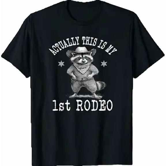 Actually This Is My First Rodeo Vintage Raccoon Cowboy Funny T-Shirt