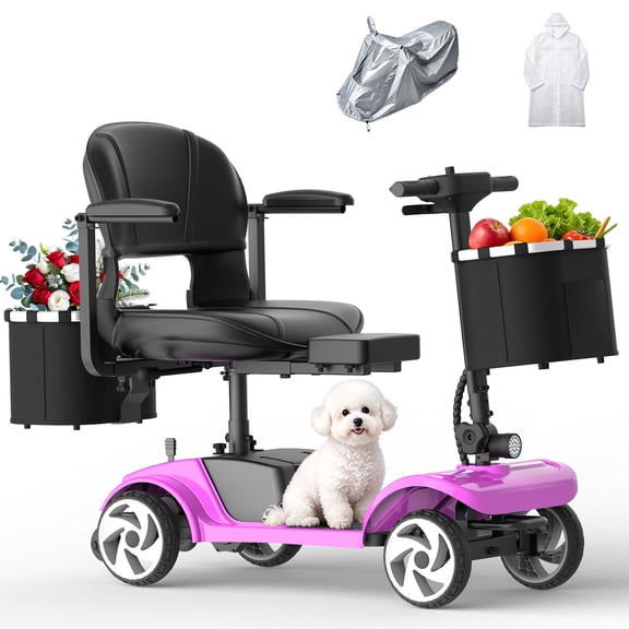 Actwant 4-Wheel Electric Mobility Scooter for Seniors, 350W Folding Travel Scooter, 15 Miles Long Range, 280 lbs Capacity,Dual Storage Baskets, Purple