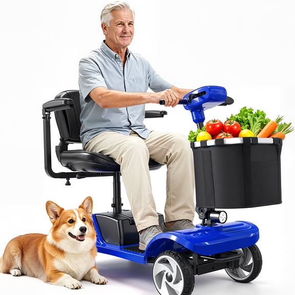 Actwant 4-Wheel Mobility Scooter for Adults and Seniors, 350W Motor, 6 MPH, 14.6-Mile Range, 24V 12Ah Removable Battery, Portable Electric Travel Scooter,Blue