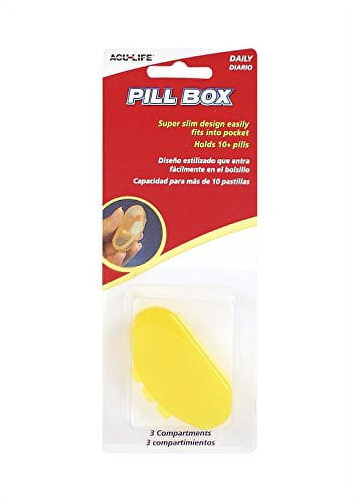Acu-Life Daily Kidney Shaped Pill Organizer, Vitamin Case, and Medicine  Box, Slim Design, 3 Compartments, Color May Vary