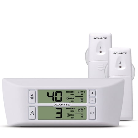 AcuRite Digital Wireless Temperature Monitor for Fridge and Freezer with Two Remote Temperature Sensor Thermometers, Custom Temperature Alarm for Max/Min Temperature in Home or Restaurants (00986)
