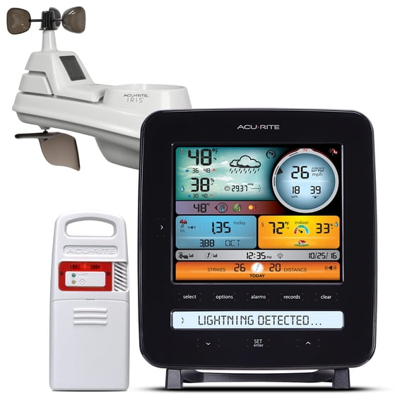 AcuRite Iris Home Weather Station with Wireless Outdoor Weather Station, Rain Gauge and Wind Speed, Weather Alerts, Lightning Detection, Indoor Outdoor Thermometer, and Indoor Display Gauge (01022)