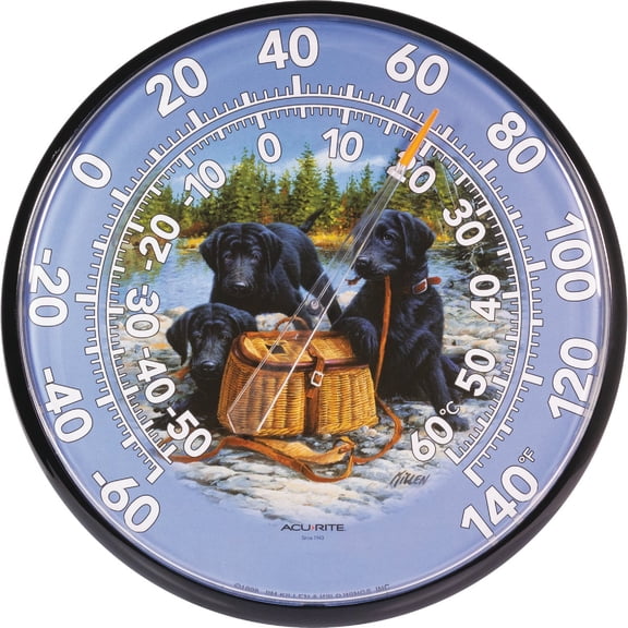 AcuRite 01678 12.5-Inch Wall Thermometer, Black Lab Pups