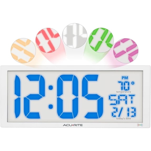 AcuRite 14.5" Oversized, Multicolor LED Clock with Indoor Temperature (75160M)