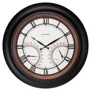 AcuRite 24-inch, LED-Illuminated Outdoor Wall Clock with Thermometer/Humidity Sensor, Roman Numerals, Metal Frame, and Glass Lens 75022M