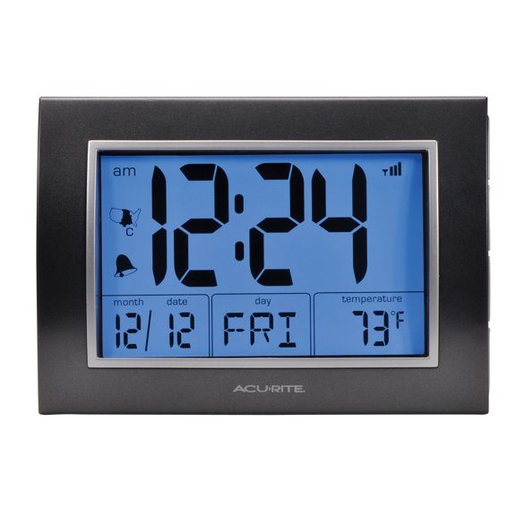 AcuRite 7-inch Atomic Alarm Clock with Date, Day of Week and Temperature (13131)