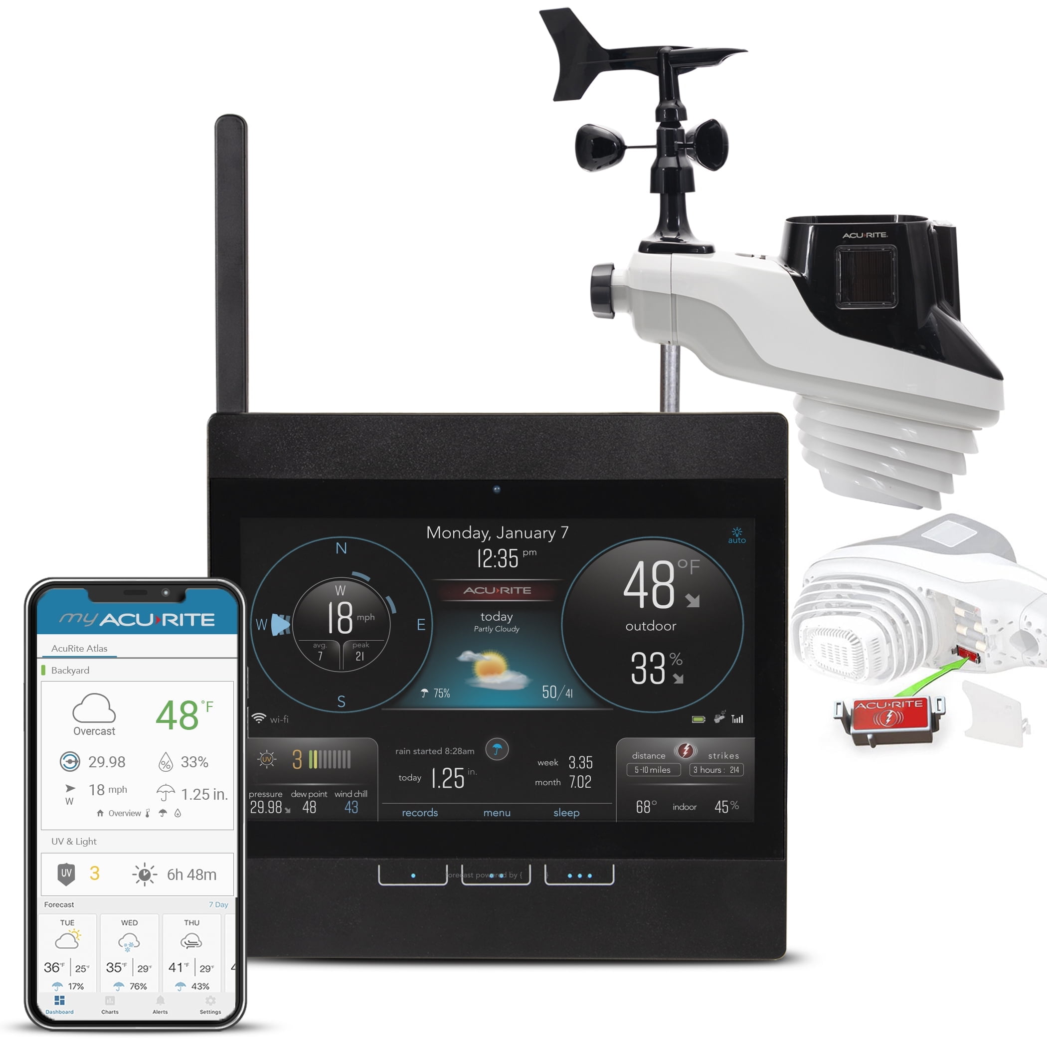 AcuRite Atlas Home Weather Station with Wifi Display, Lightning Detection, Temperature, Humidity Sensor, Rain Gauge, and Wind Speed/Direction (01001M)
